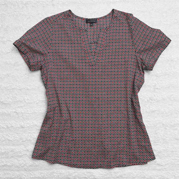 The Limited Women’s Geometric Print Short Sleeve Blouse - Red/White/Navy Blue - Picture 1 of 8